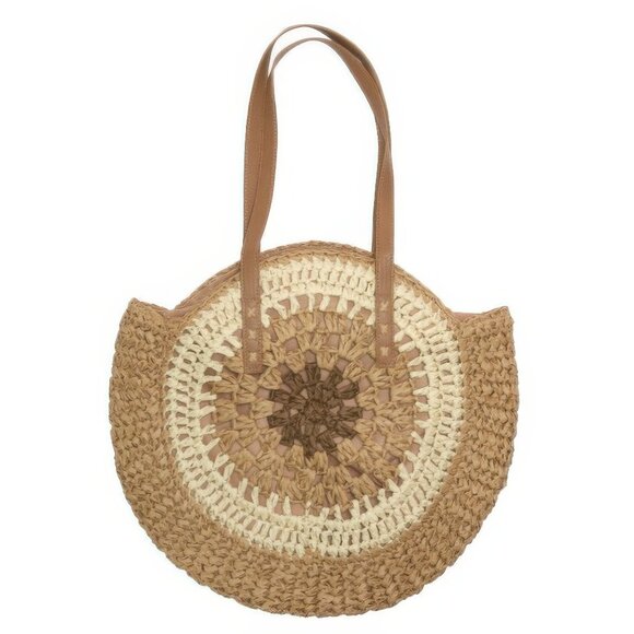 Round Straw Patterned Woven Shoulder Bag - Picture 1 of 3